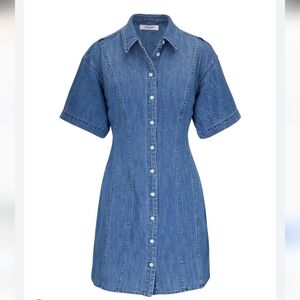 Frame Denim Blue Short-Sleeve Denim Shirt Mini Dress